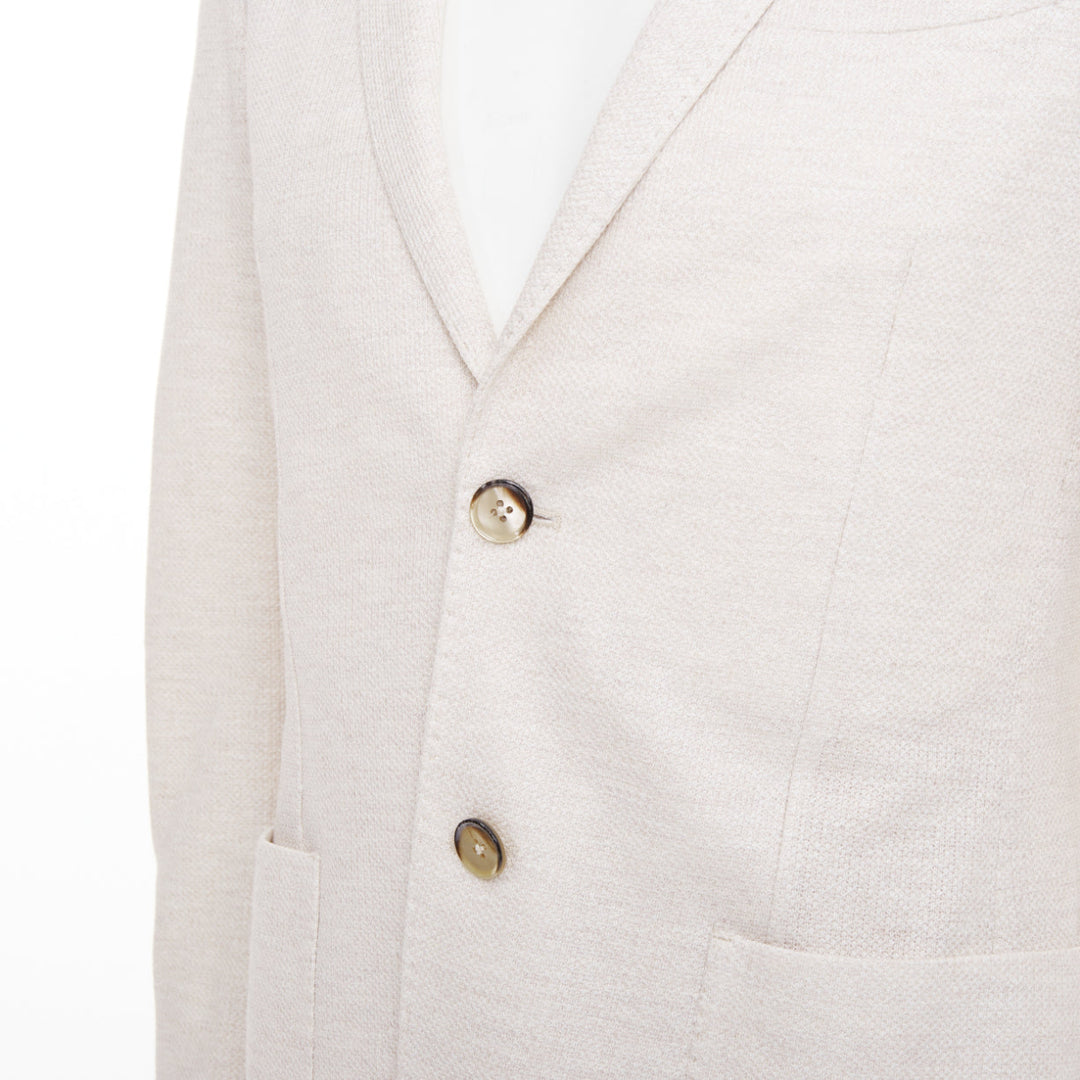 EQUIL beige flax cotton blend slub notch lapel patch pocket blazer jacket EU46 S