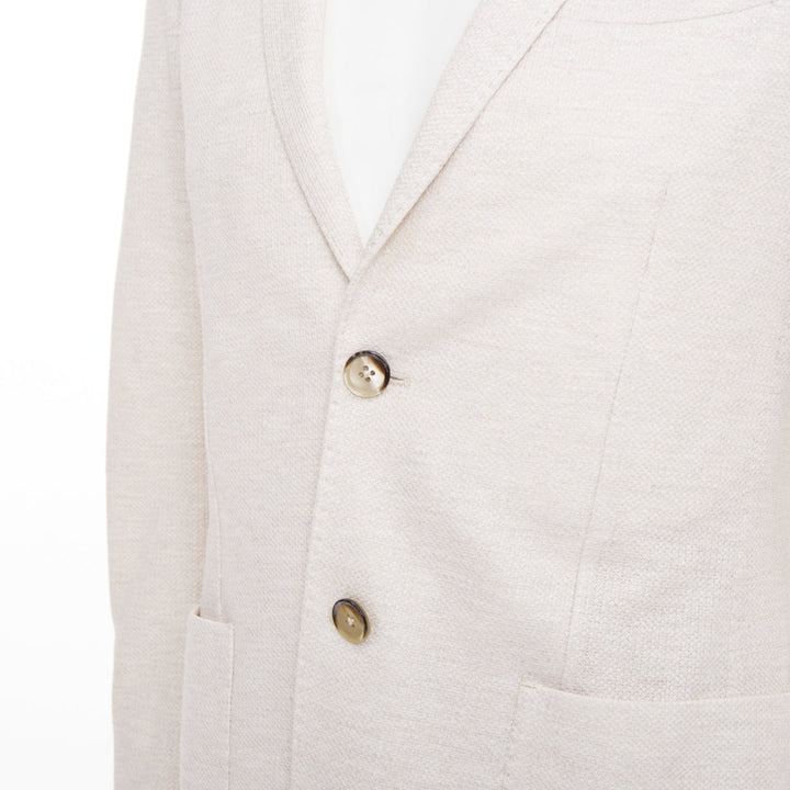 EQUIL beige flax cotton blend slub notch lapel patch pocket blazer jacket EU46 S