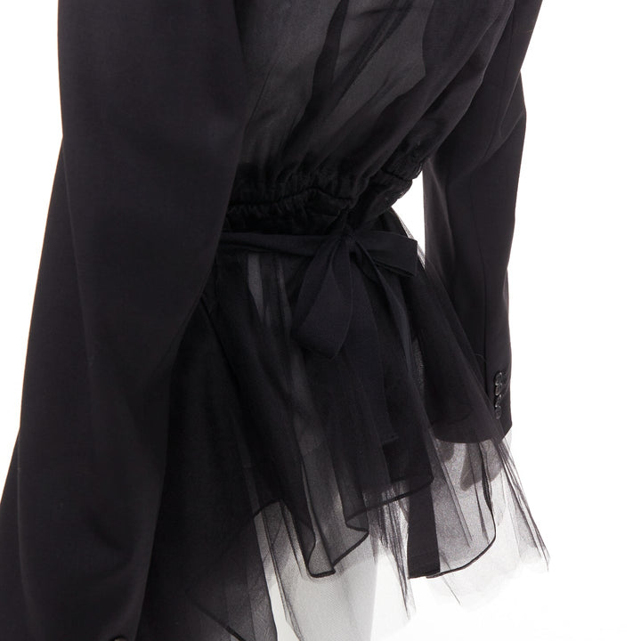 MONSE black virgin wool sheer tulle asymmetric back hybrid blazer jacket US0 XS