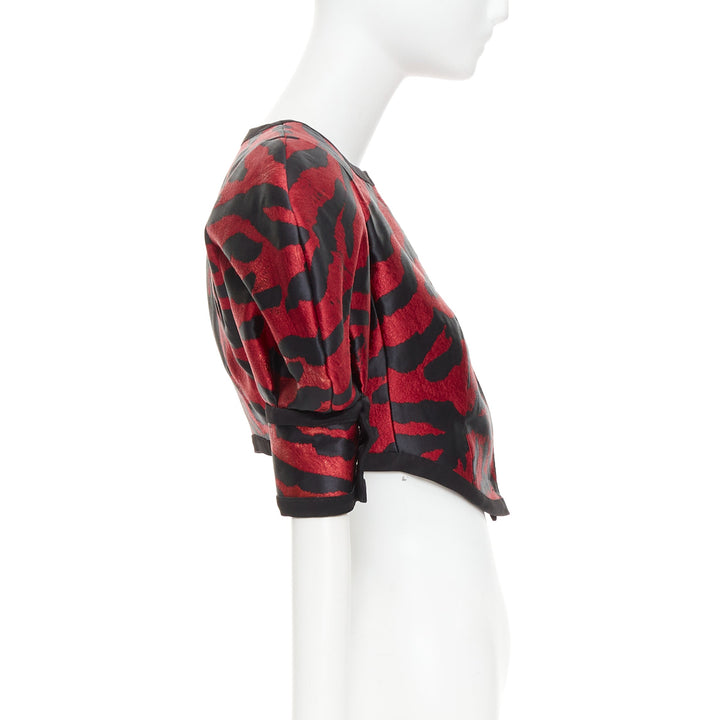 DOLCE GABBANA 2022 Runway red black zebra puff sleeve crop jacket IT38 XS