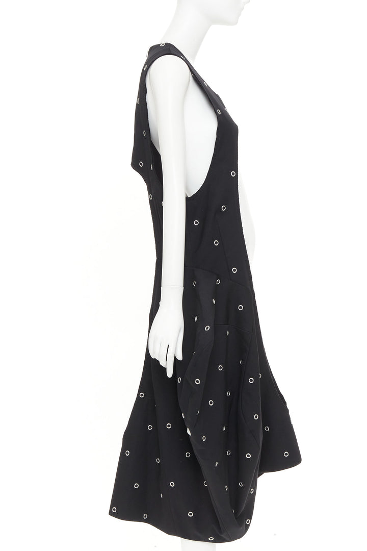 rare COMME DES GARCONS 2019 Runway wool silver grommet cut out pannier dress S