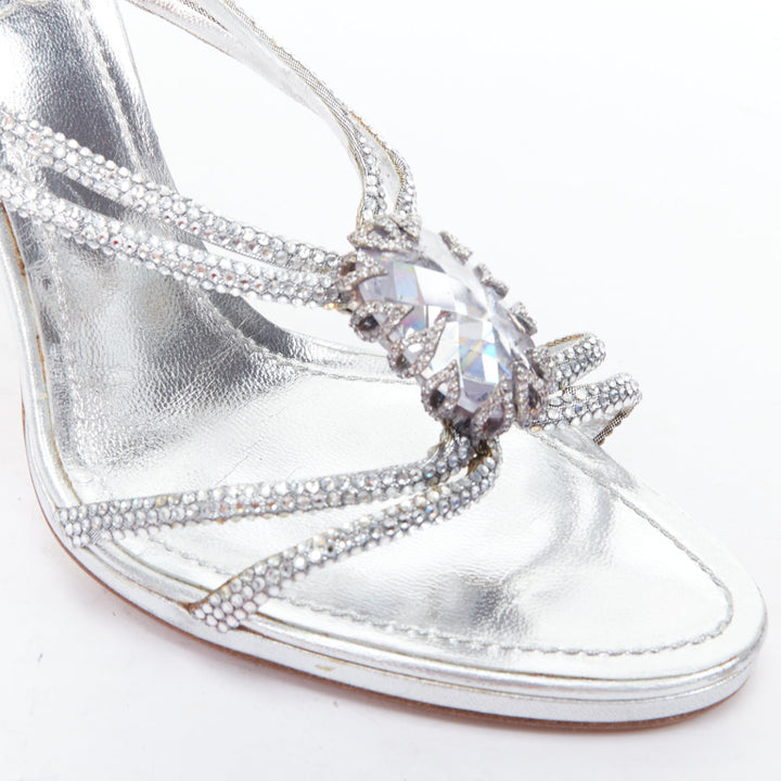 RENE CAOVILLA silver leather rhinestone crystal heel sandal EU37.5