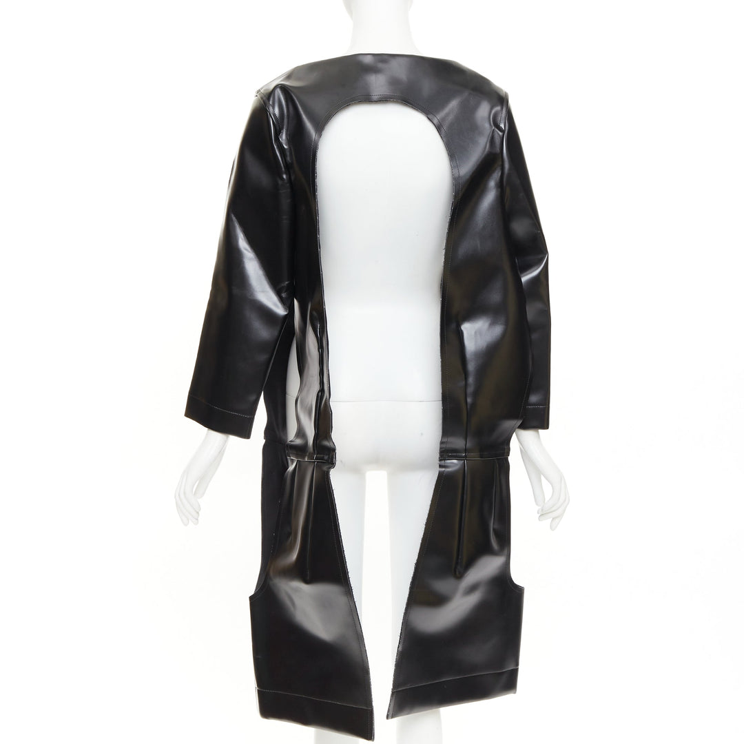 rare COMME DES GARCONS 2019 Runway black faux leather open frame cut out top XS