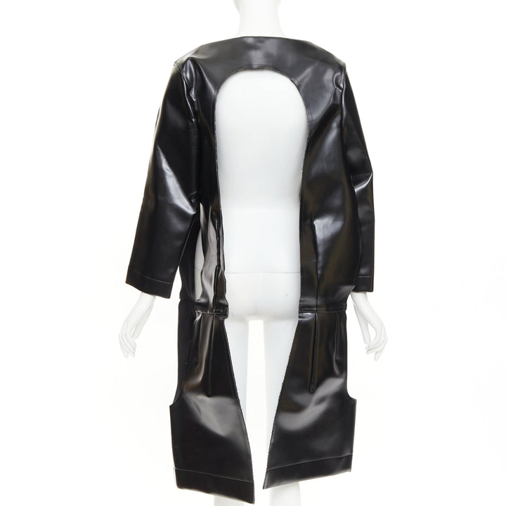 rare COMME DES GARCONS 2019 Runway black faux leather open frame cut out top XS