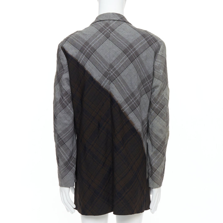 YOHJI YAMAMOTO Bleached grey brown gradient check print blazer JP2 M