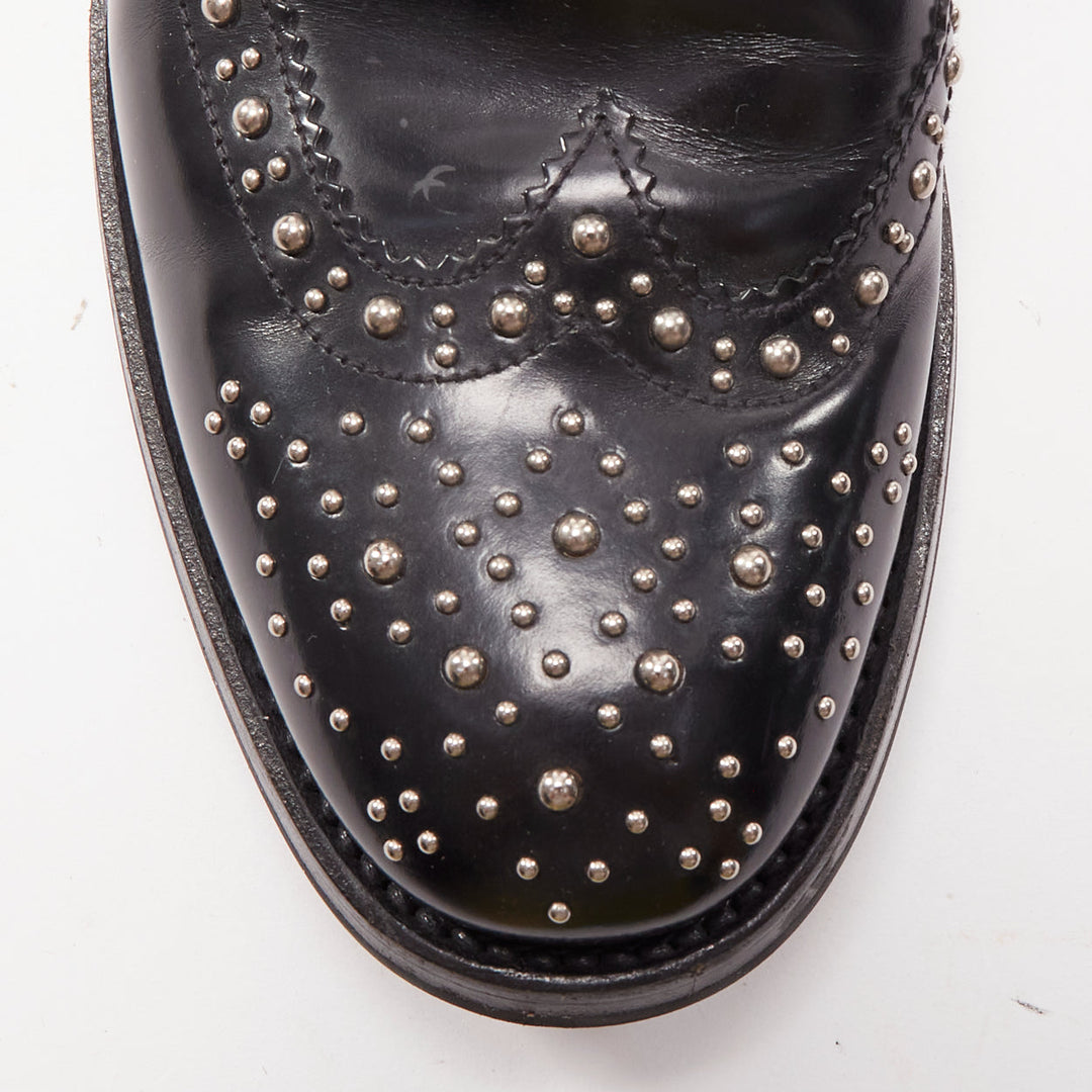 CHURCH'S Ketsby Met black leather silver dome studded ankle flat boots EU38
