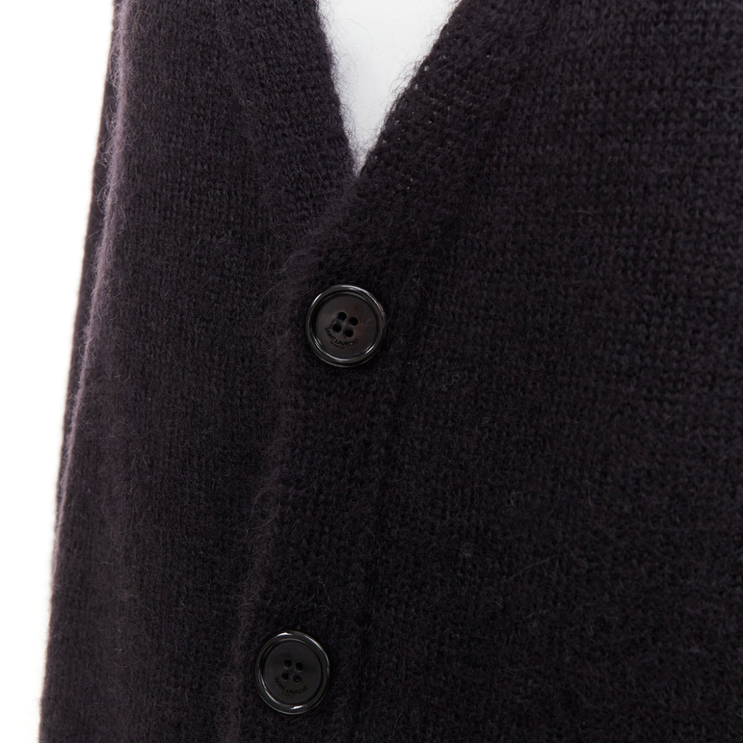 SAINT LAURENT Hedi Slimane black mohair blend flamingo intarsia cardigan M