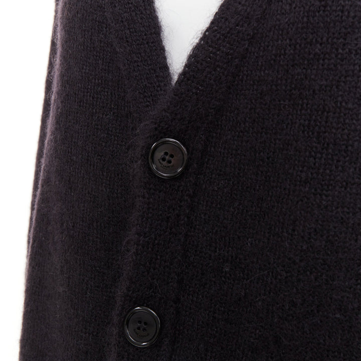 SAINT LAURENT Hedi Slimane black mohair blend flamingo intarsia cardigan M