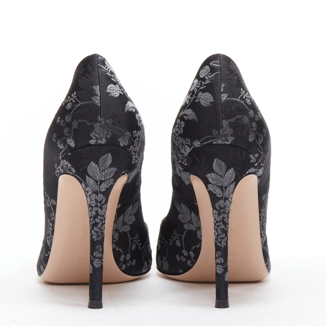GIANVITO ROSSI black grey floral jacquard classic pigalle pump heels EU37.5