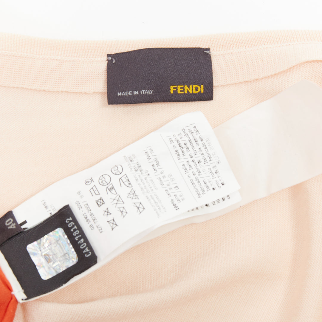 FENDI light pink orange 100% wool trimmed long cardigan IT40 S