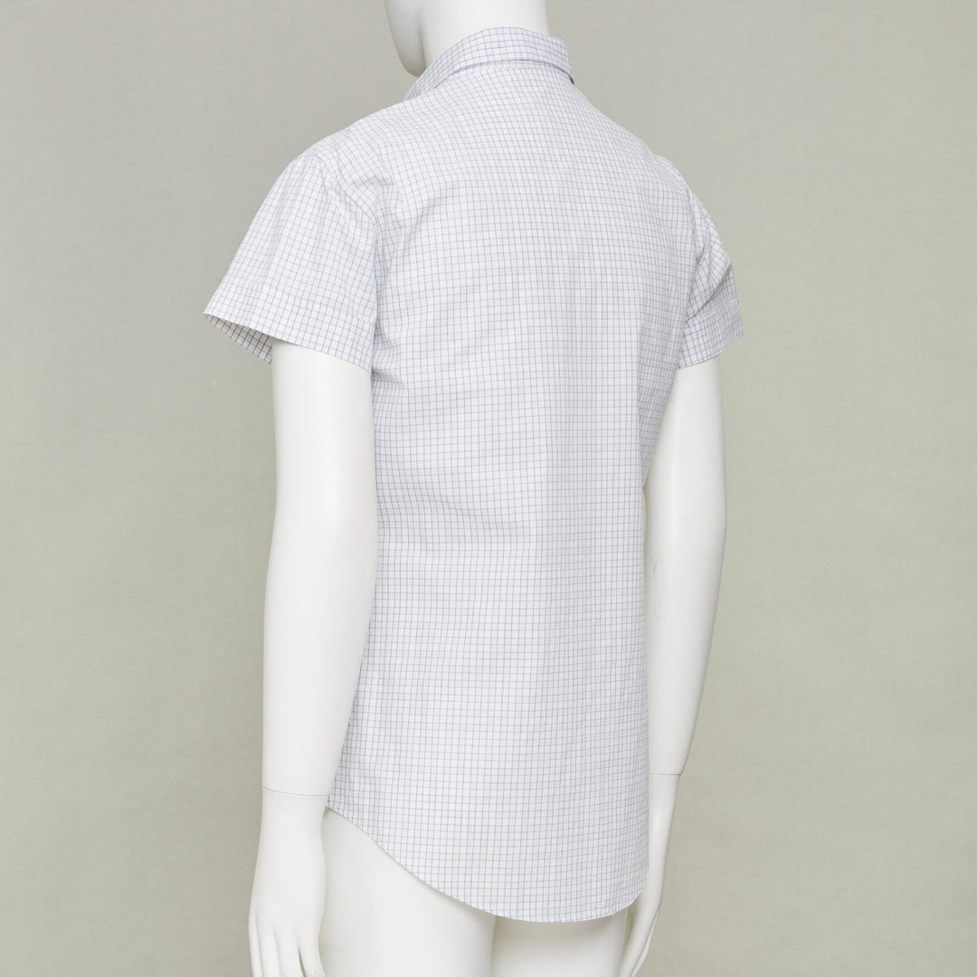 DIOR HOMME grey pinstripe grid cotton poplin short sleeve dress shirt EU39 M