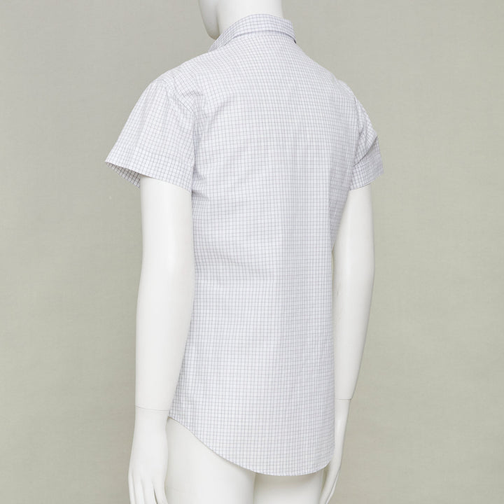 DIOR HOMME grey pinstripe grid cotton poplin short sleeve dress shirt EU39 M