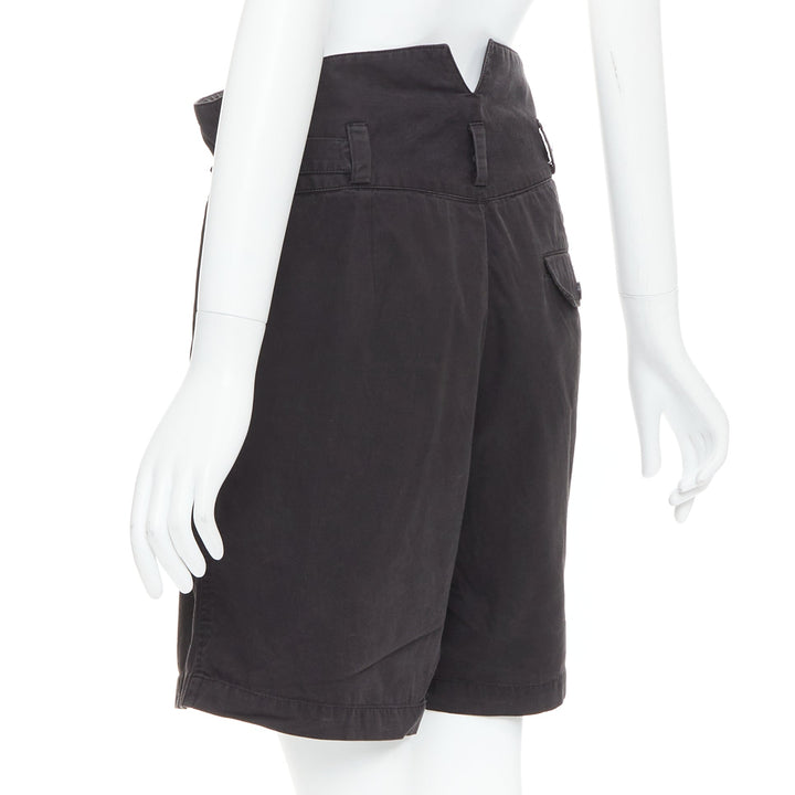 RAF SIMONS 2006 black cotton high waist paperbag wide shorts EU50 XL