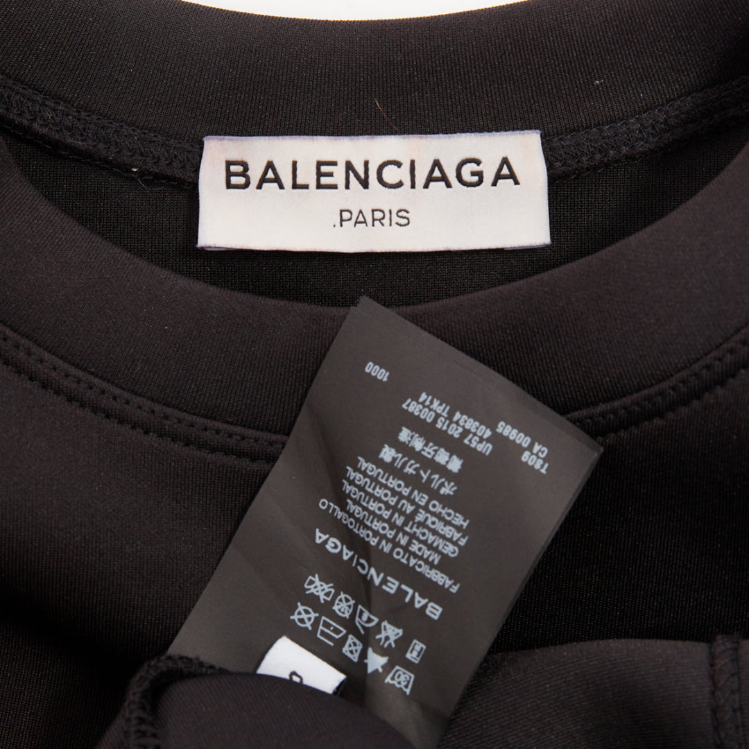 BALENCIAGA 2015 Runway black neoprene pearl pin asymmetric draped boxy top S
