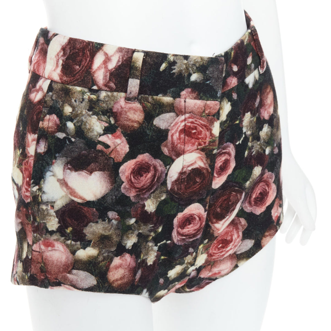 GIVENCHY Tisci 2013 black pink rose floral print high cut shorts