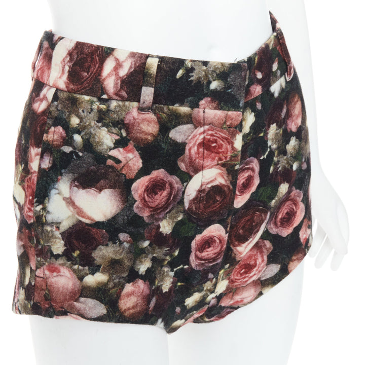 GIVENCHY Tisci 2013 black pink rose floral print high cut shorts