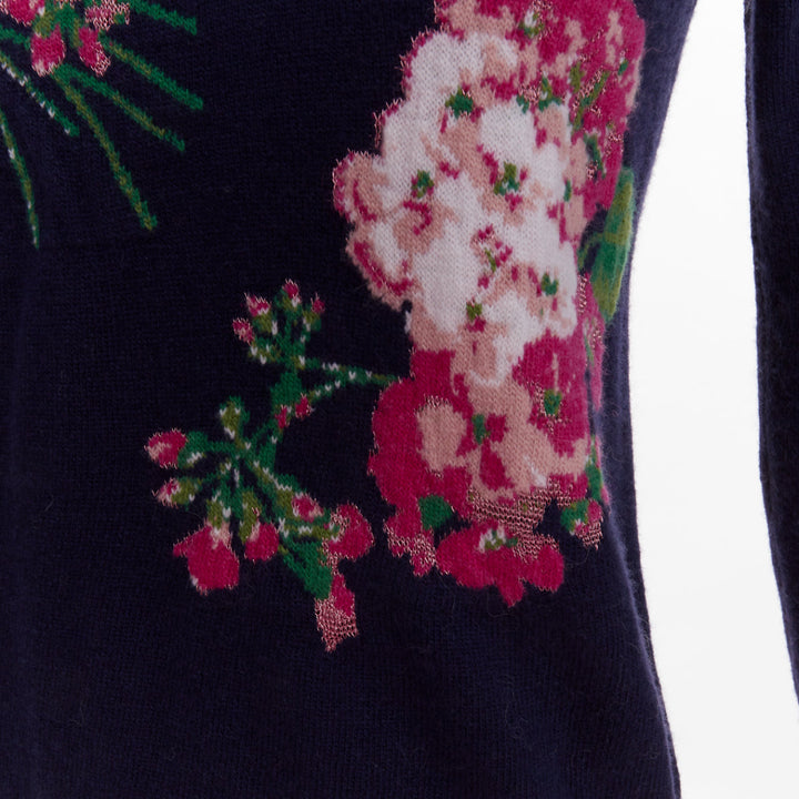 GUCCI 2017navy wool Floral  Bee needlepoint embroidery sweater XS