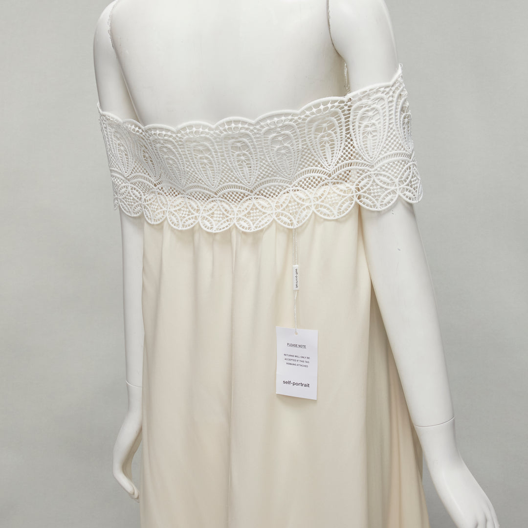 SELF PORTRAIT cream lace detail off shoulder wedding dress UK10 M