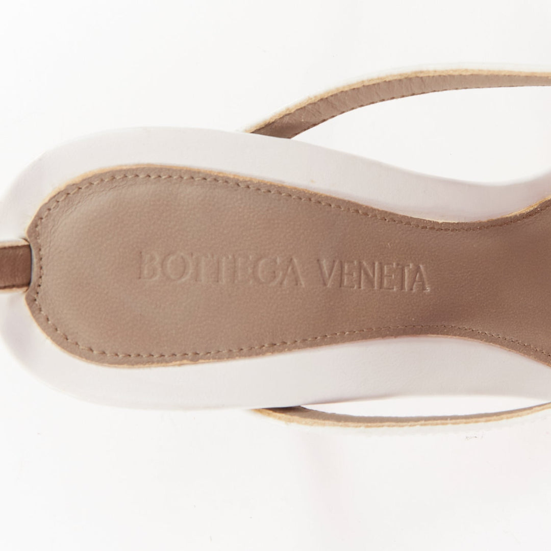 BOTTEGA VENETA Stretch white leather thong ankle strap square toe sandals EU35.5