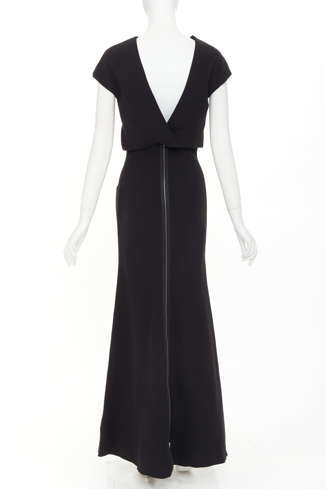 VICTORIA BECKHAM black silk wool crepe layered top gown maxi dress UK8 S