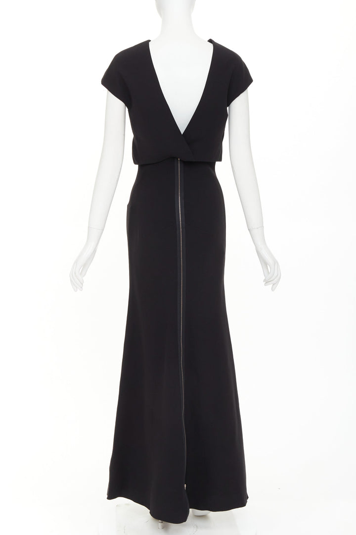 VICTORIA BECKHAM black silk wool crepe layered top gown maxi dress UK8 S