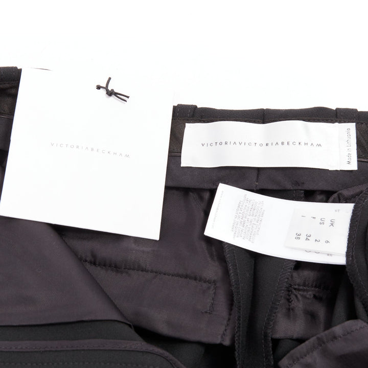 VVB VICTORIA BECKHAM black mid waist flare wide leg trousers UK6 XS