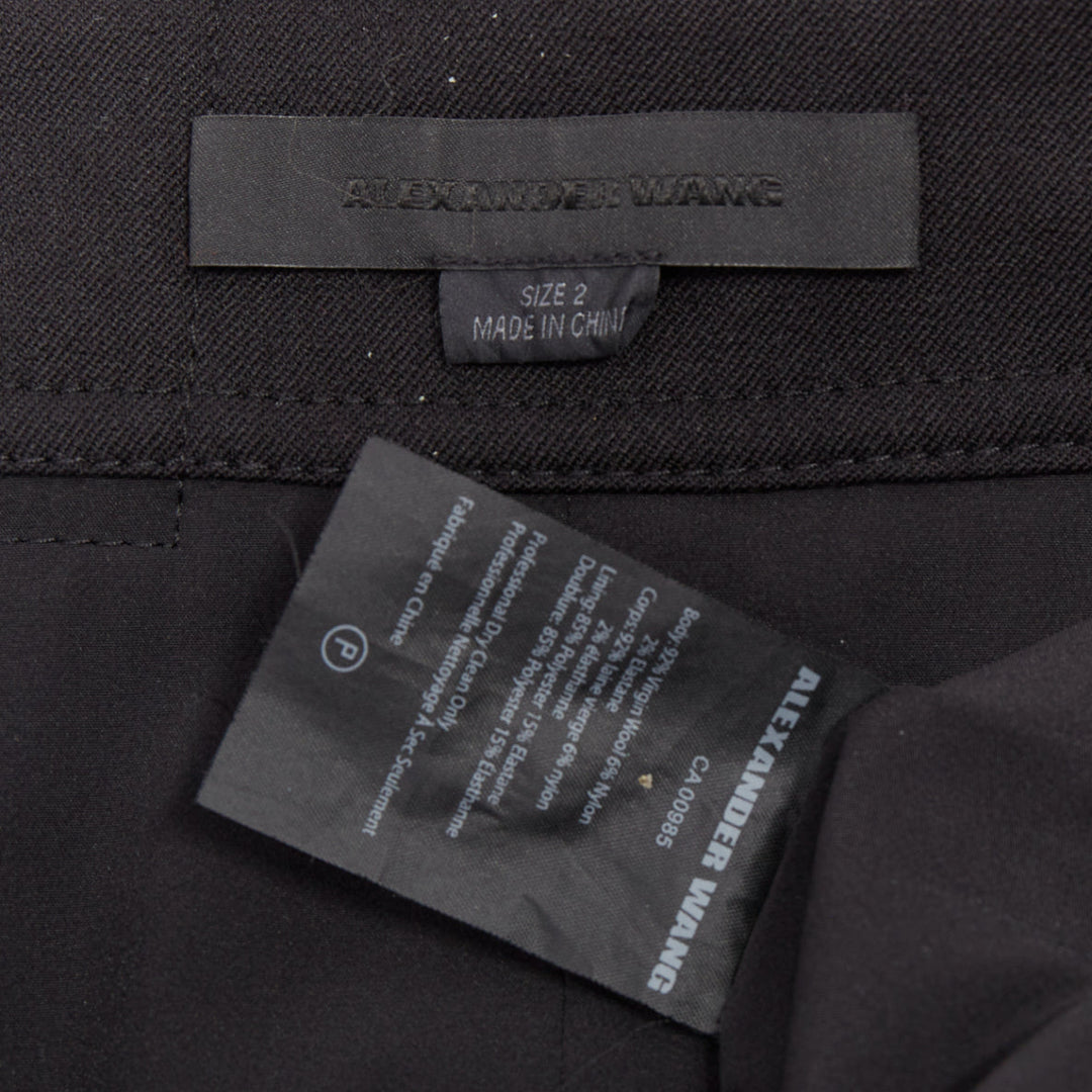 ALEXANDER WANG black virgin wool mirrored silver snap buttons skirt US2 S