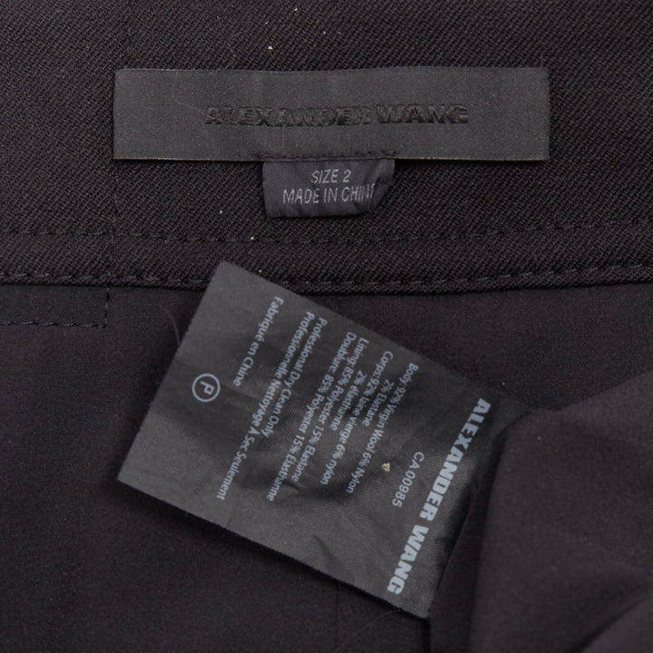 ALEXANDER WANG black virgin wool mirrored silver snap buttons skirt US2 S