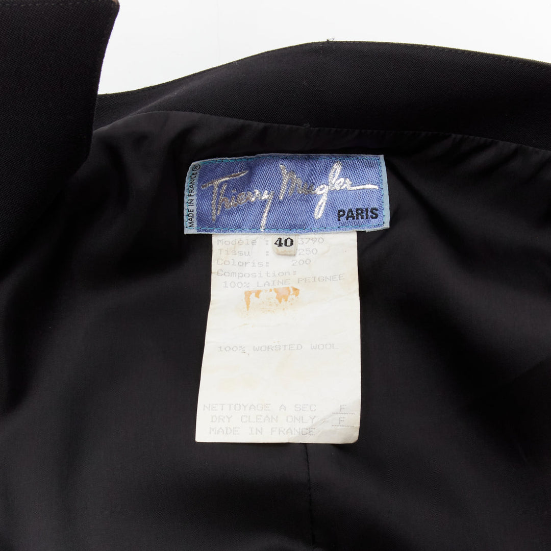 rare THIERRY MUGLER Vintage black wool geometric velvet peplum jacket  IT40 S