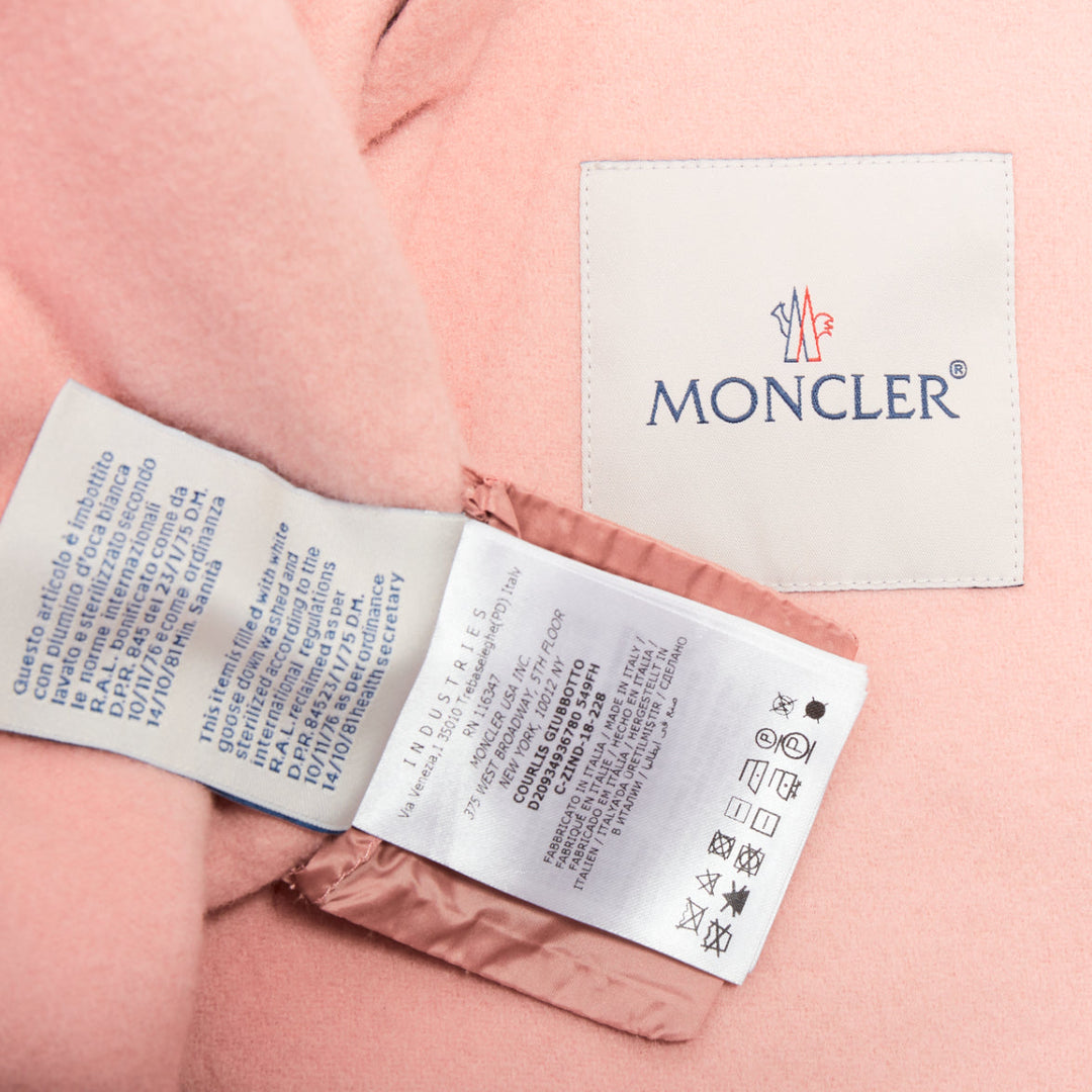MONCLER pink double face virgin wool cashmere goose down hooded jacket Sz0 XS