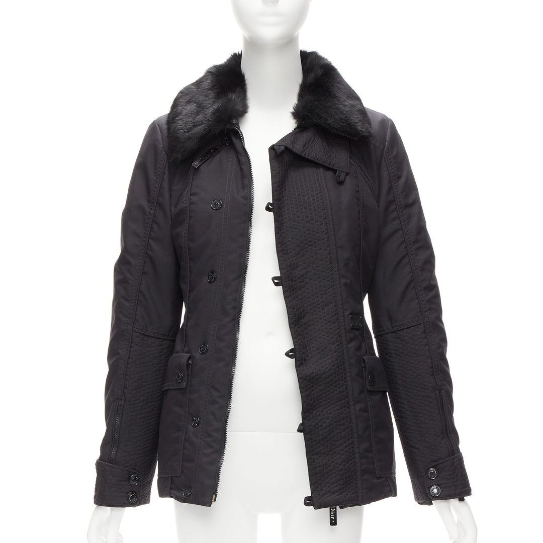 CHRISTIAN DIOR John Galliano Vintage black fur collar padded jacket FR36 S