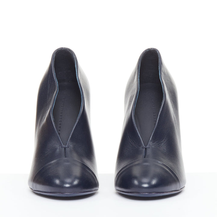 VICTORIA BECKHAM Pin dark navy blue smooth leather silver nail heel pumps EU38
