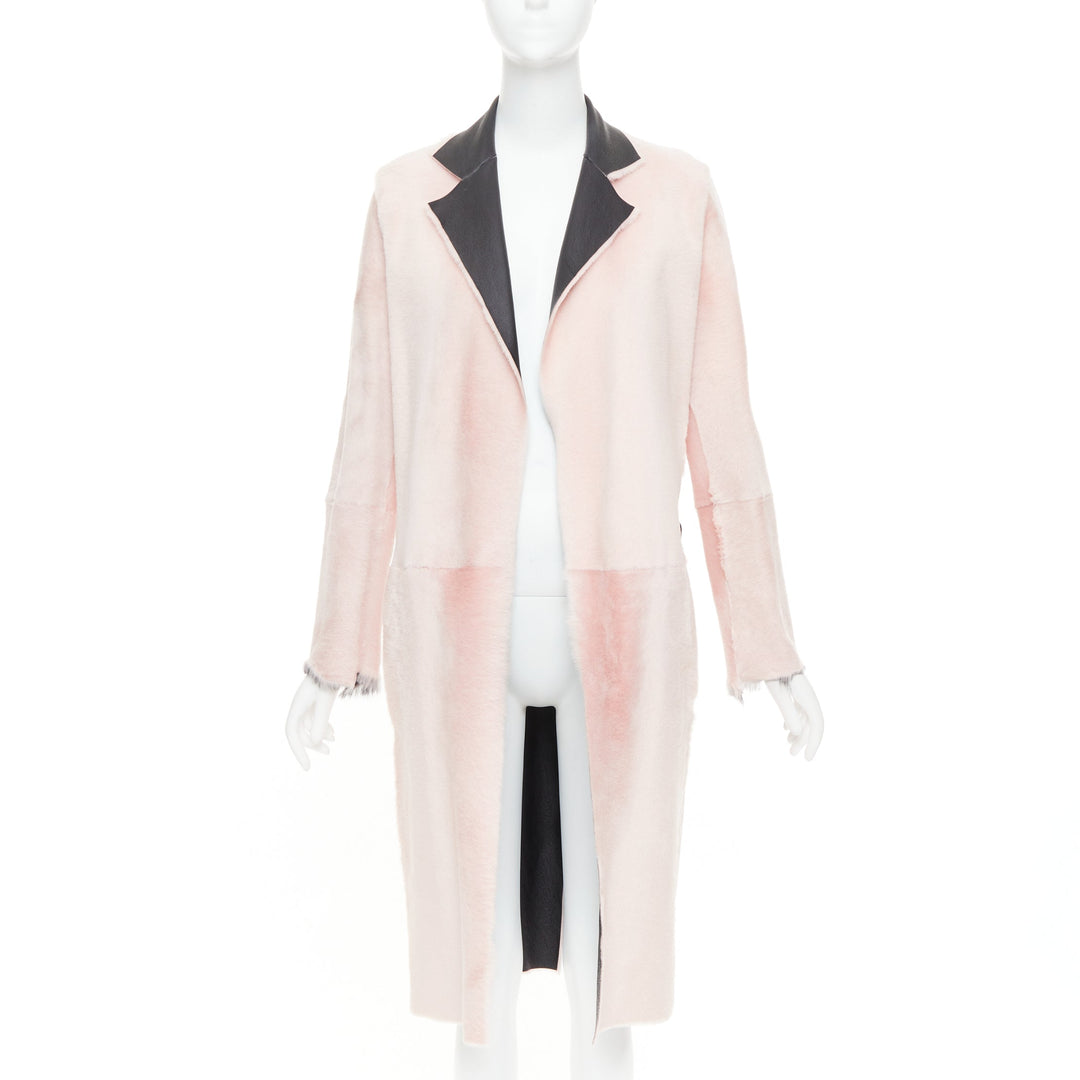 OLD CELINE Phoebe Philo 2015 baby pink lamb shearling leather collar coat FR40 L