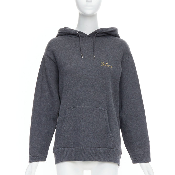 CELINE Hedi Slimane grey 100% cotton gold lurex embroidery hoodie sweatshirt L