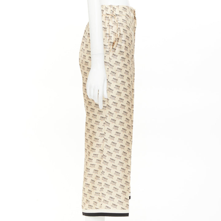 GUCCI  2017 100% silk beige invite stamp logo monogram pajama pants IT38 XS
