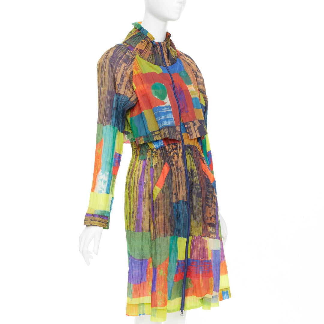ISSEY MIYAKE multicolor rainbow geometric printed pleated coat dress JP2 M