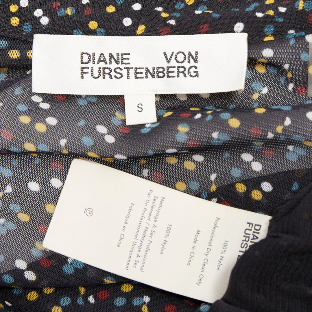 DIANE VON FURSTENBERG black multicolour polka dot bow wrap dress S