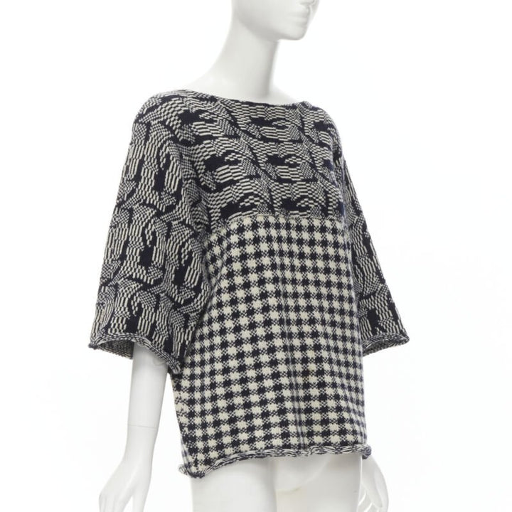 COMME DES GARCONS Tricot Vintage 1980s grey intarsia checker sweater M