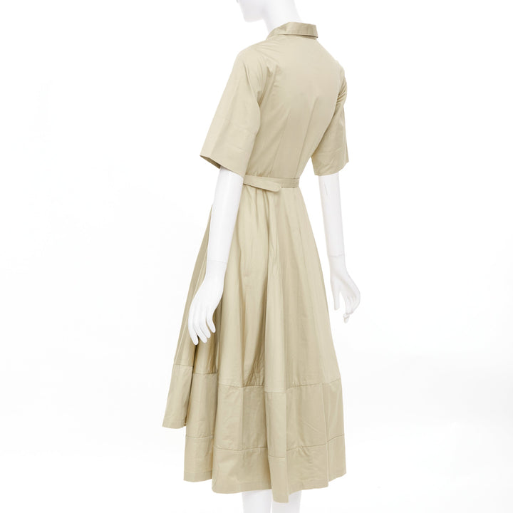 CO COLLECTIONS Essentials khaki cotton poplin belted asymmetric flared dress XS