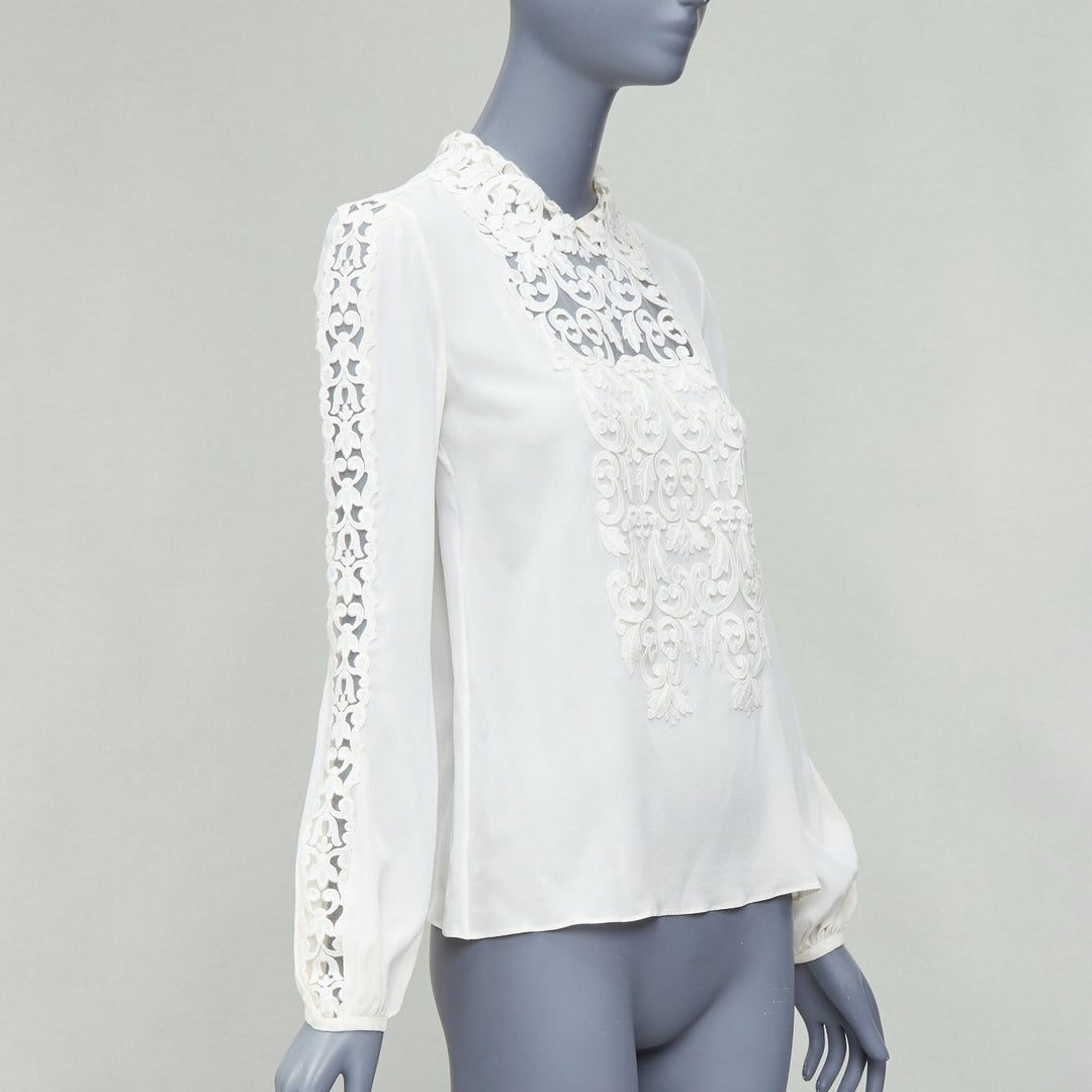 GIAMBATTISTA VALLI 100% silk cream applique overlay blouse IT38 XS