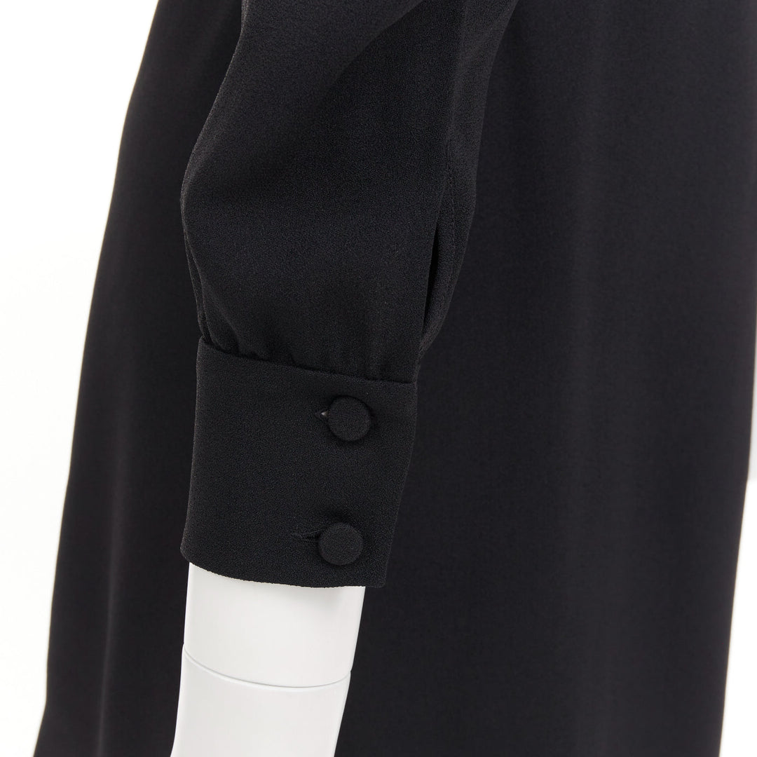 SAINT LAURENT 2014 black crepe draped bow front pleated  mini dress FR36 S