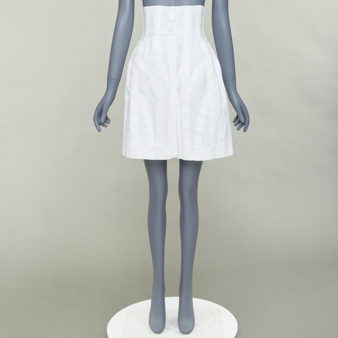ALAIA ivory 100% cotton boned corseted high waist flare skirt FR38 M