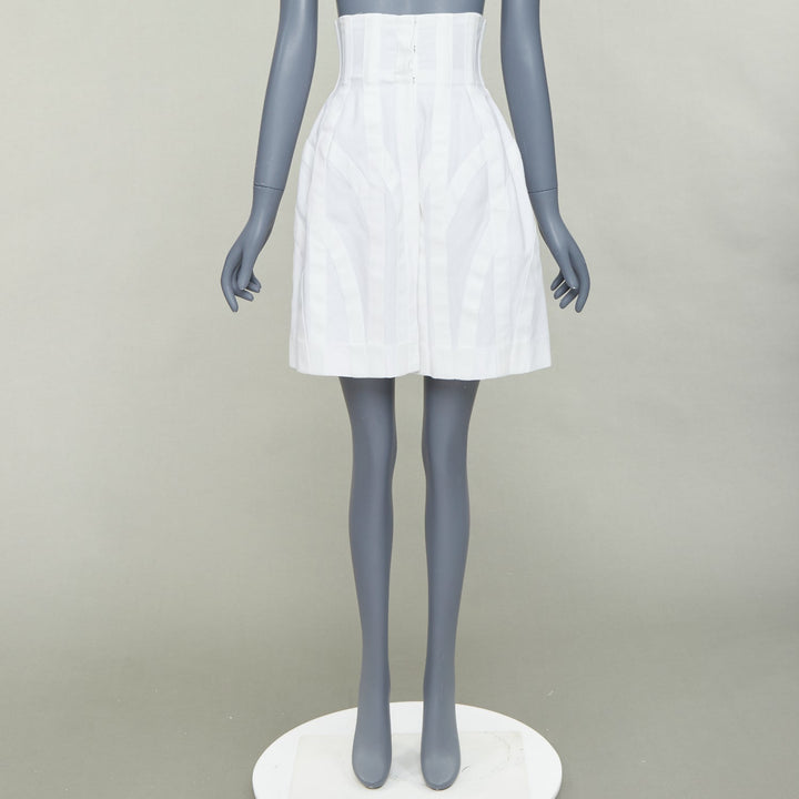 ALAIA ivory 100% cotton boned corseted high waist flare skirt FR38 M