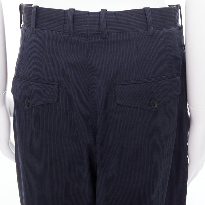 Male mannequin wearing Yohji Yamamoto Navy Cotton Men Pants in Size  S | Available at JHROP