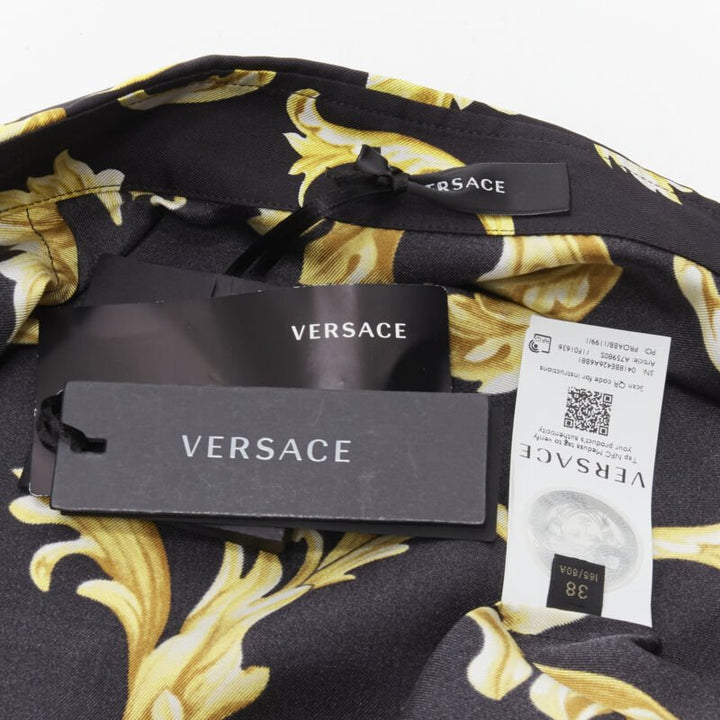 VERSACE 100% silk black gold Barocco flora print relaxed shirt EU38 S