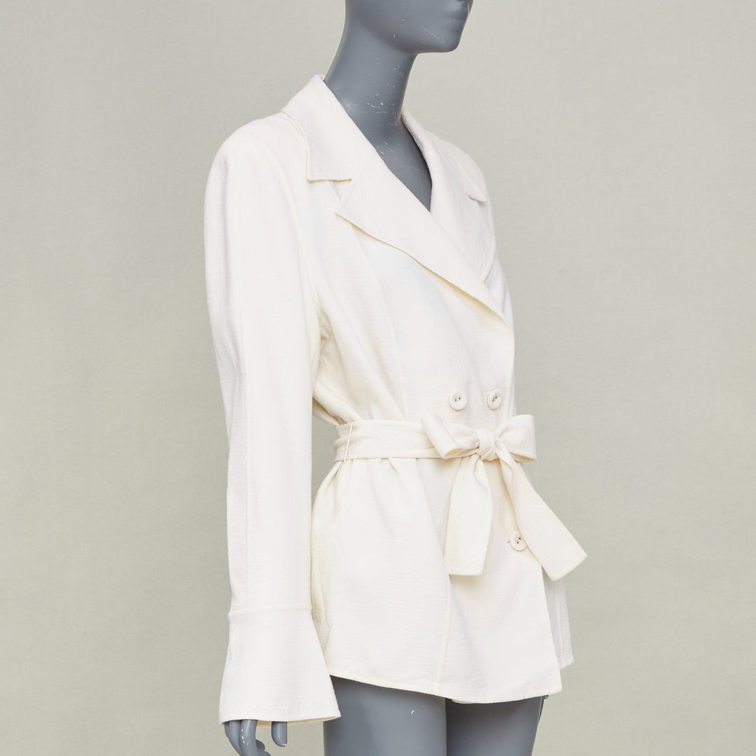 ESCADA cream wool blend double breasted belted flared bell sleeve coat FR44 XL