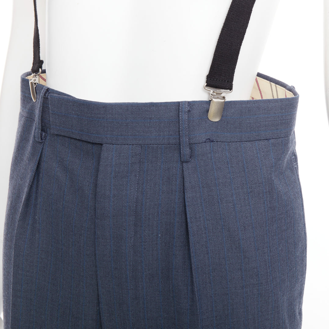 JUNYA WATANABE 2012 blue pinstripe black suspender high waisted harem pants M