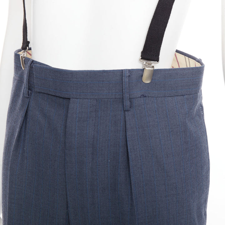 JUNYA WATANABE 2012 blue pinstripe black suspender high waisted harem pants M