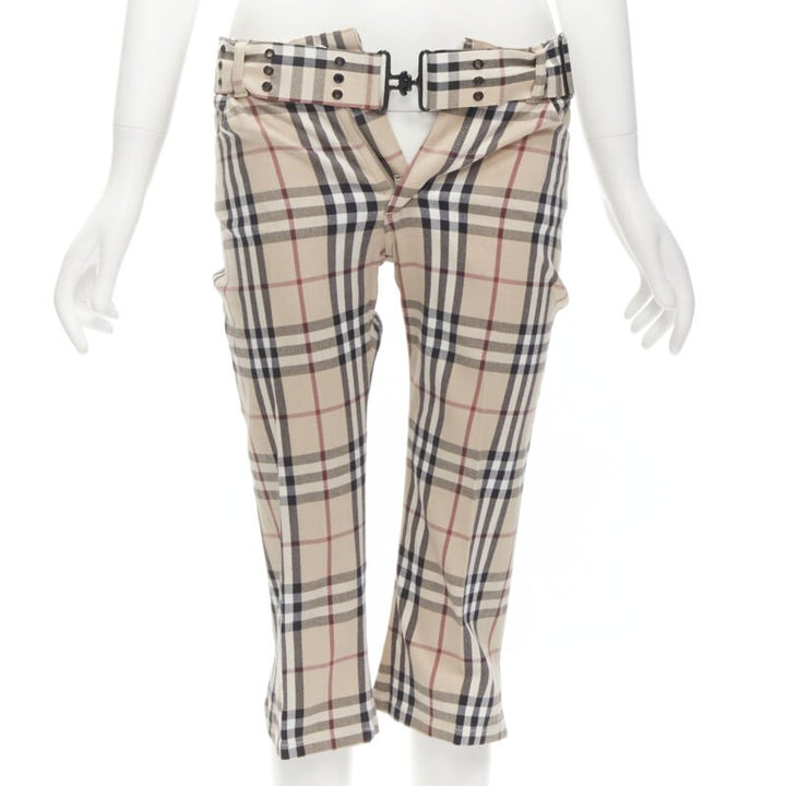 BURBERRY LONDON House Check Signature brown belted cropped pants UK6 US4 S