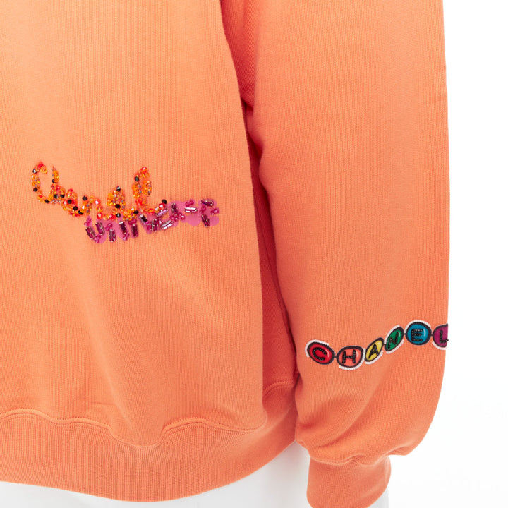CHANEL Pharrell Williams 19D orange lesage crystal embroidered hoodie M